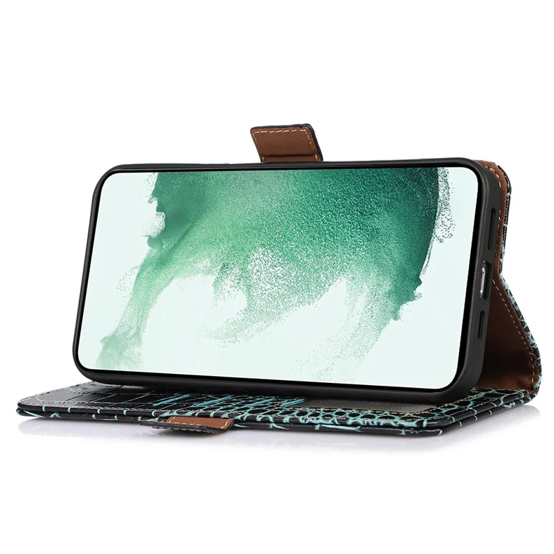 For Samsung Galaxy A54 5G Crocodile Texture Phone Case Genuine Cowhide Leather Wallet Stand RFID Blocking Anti-drop Cover - Green