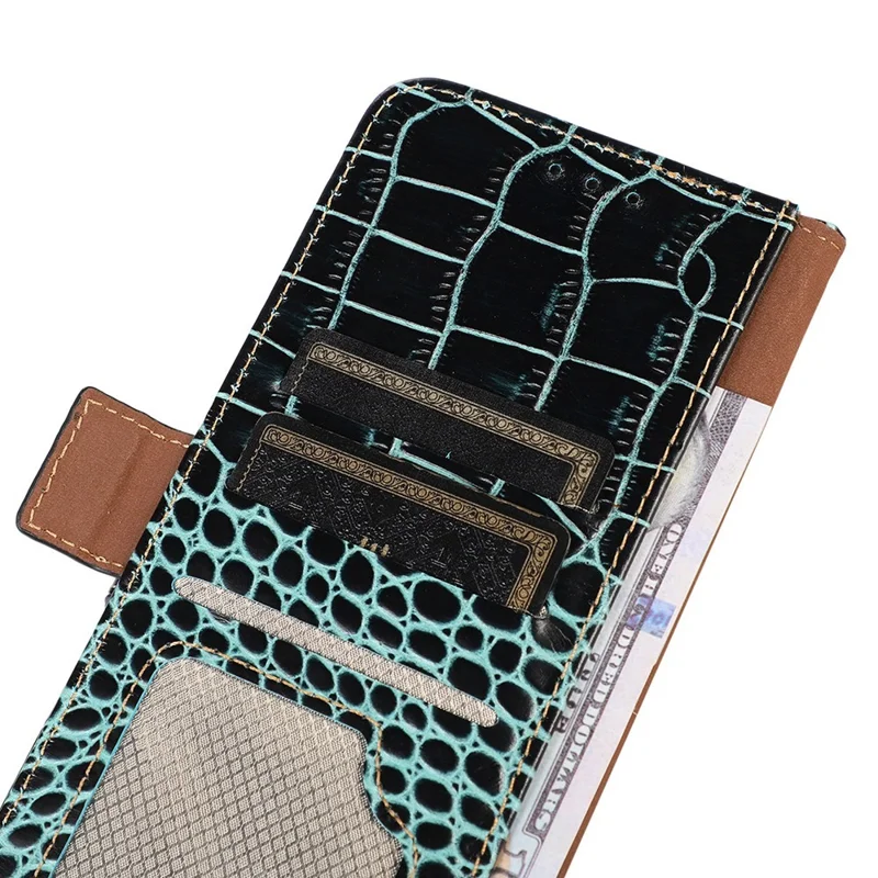 For Samsung Galaxy A54 5G Crocodile Texture Phone Case Genuine Cowhide Leather Wallet Stand RFID Blocking Anti-drop Cover - Green