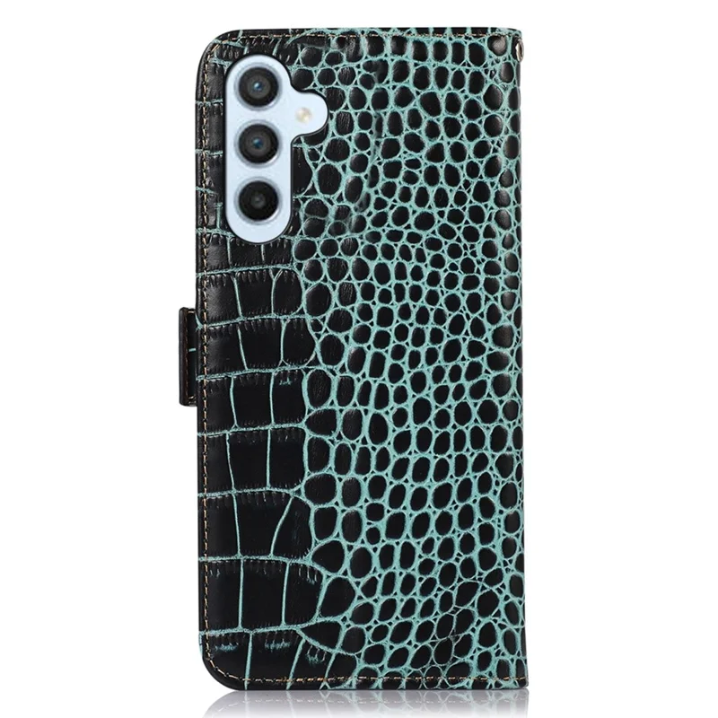 For Samsung Galaxy A54 5G Crocodile Texture Phone Case Genuine Cowhide Leather Wallet Stand RFID Blocking Anti-drop Cover - Green