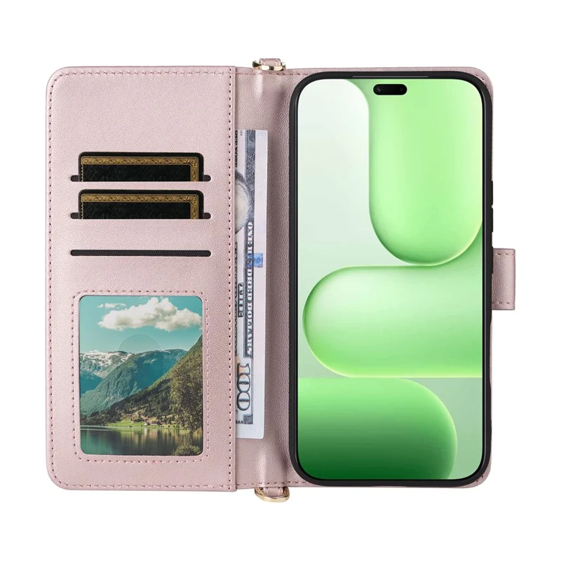 For Honor 600 Lite 5G / 500 Smart 5G Leather Case Stand Wallet Phone Cover with Shoulder / Wrist Strap - Pink
