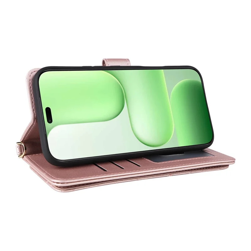 For Honor 600 Lite 5G / 500 Smart 5G Leather Case Stand Wallet Phone Cover with Shoulder / Wrist Strap - Pink