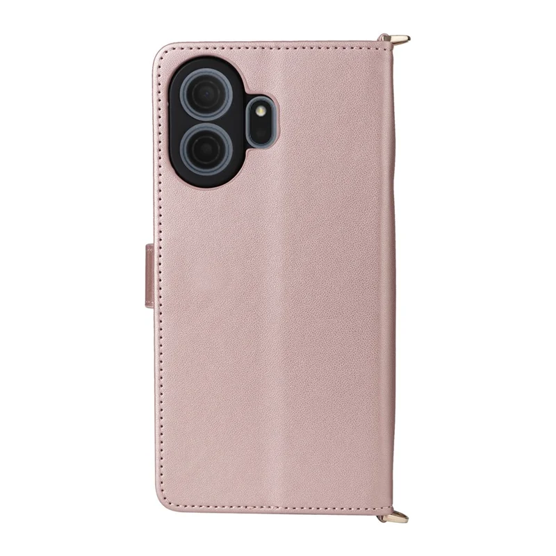 For TCL NxtPaper 70 Pro 5G Leather Case Stand Wallet Phone Cover with Shoulder / Wrist Strap - Pink