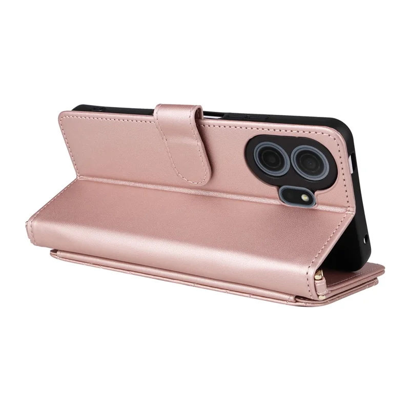 For TCL NxtPaper 70 Pro 5G Leather Case Stand Wallet Phone Cover with Shoulder / Wrist Strap - Pink