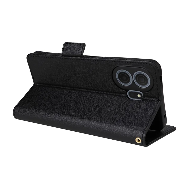 For TCL NxtPaper 70 Pro 5G Case Litchi Texture Wallet Leather Phone Cover with Wrist Strap - Black