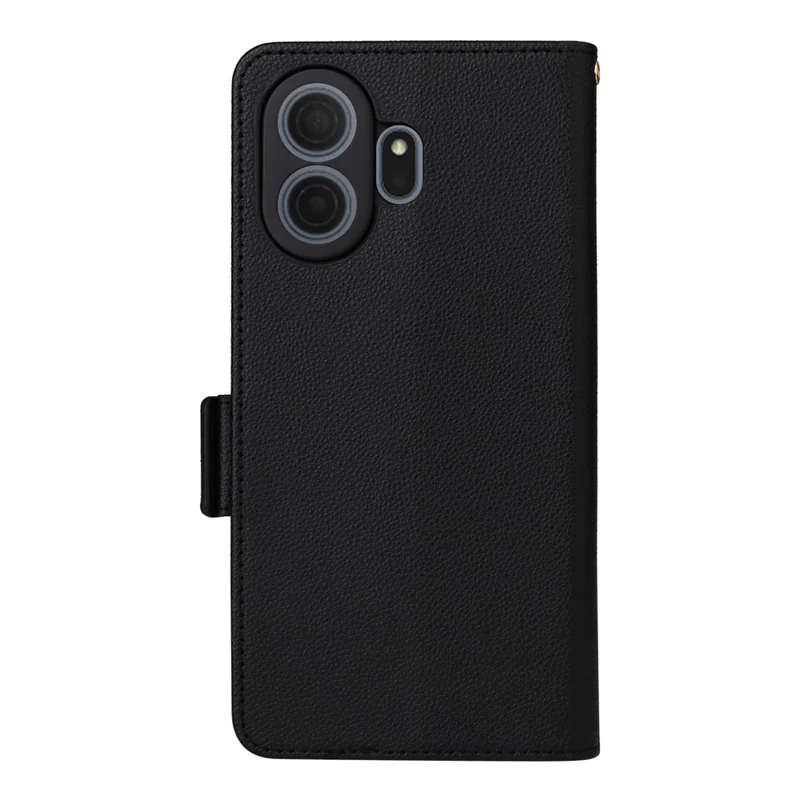 For TCL NxtPaper 70 Pro 5G Case Litchi Texture Wallet Leather Phone Cover with Wrist Strap - Black