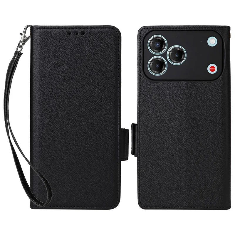 For ZTE Blade V80 Pro 4G / V80 Vita Case Litchi Texture Wallet Leather Phone Cover with Wrist Strap - Black