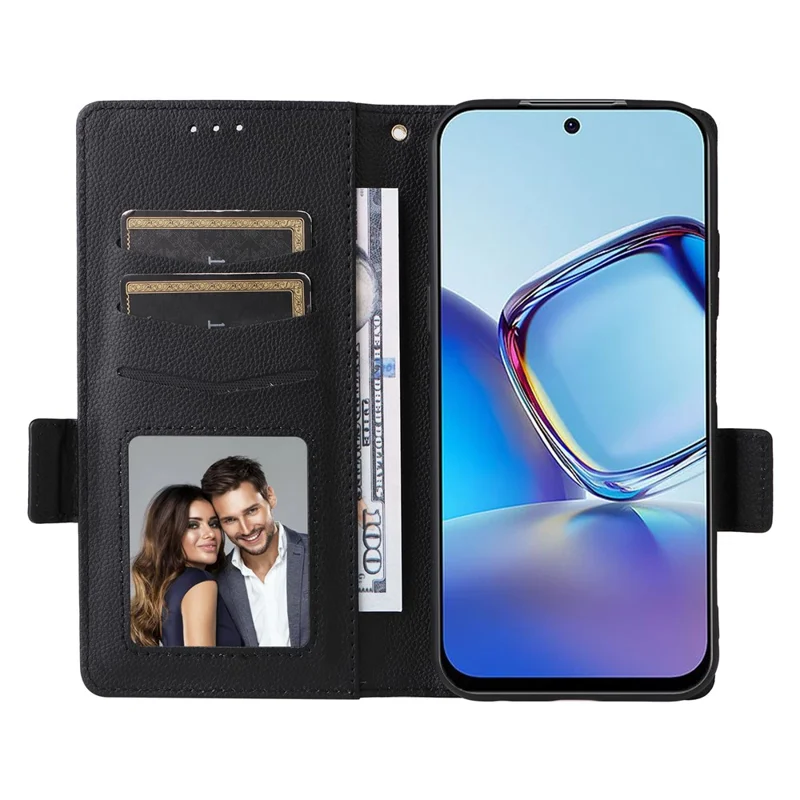For ZTE Blade V80 Pro 4G / V80 Vita Case Litchi Texture Wallet Leather Phone Cover with Wrist Strap - Black