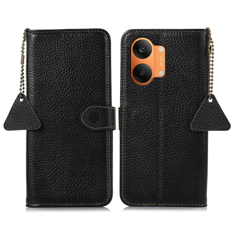 For Xiaomi Redmi Turbo 5 Max 5G 5G Case RFID Blocking Genuine Cow Leather Phone Cover Litchi Texture - Black