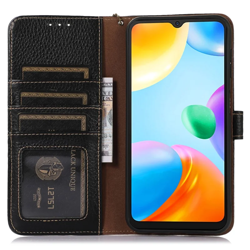 For Xiaomi Redmi Turbo 5 Max 5G 5G Case RFID Blocking Genuine Cow Leather Phone Cover Litchi Texture - Black