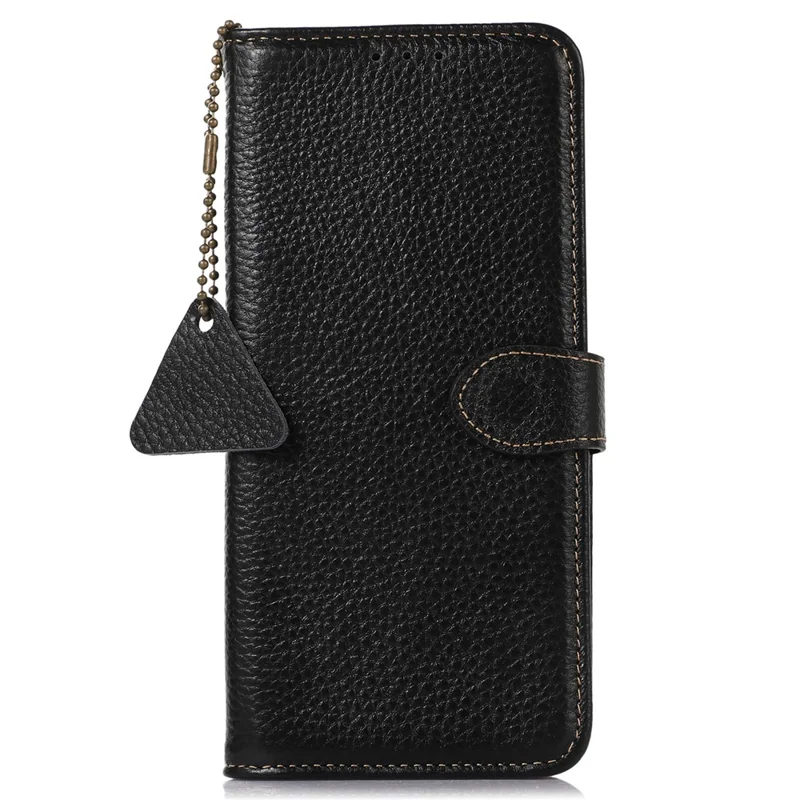 For Xiaomi Redmi Turbo 5 Max 5G 5G Case RFID Blocking Genuine Cow Leather Phone Cover Litchi Texture - Black