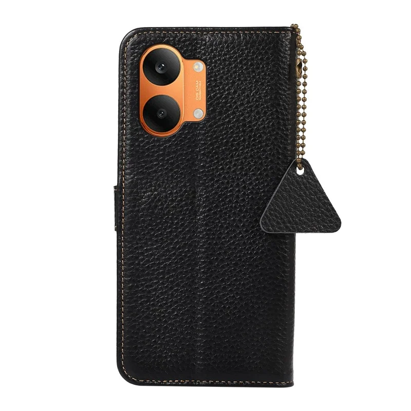 For Xiaomi Redmi Turbo 5 Max 5G 5G Case RFID Blocking Genuine Cow Leather Phone Cover Litchi Texture - Black