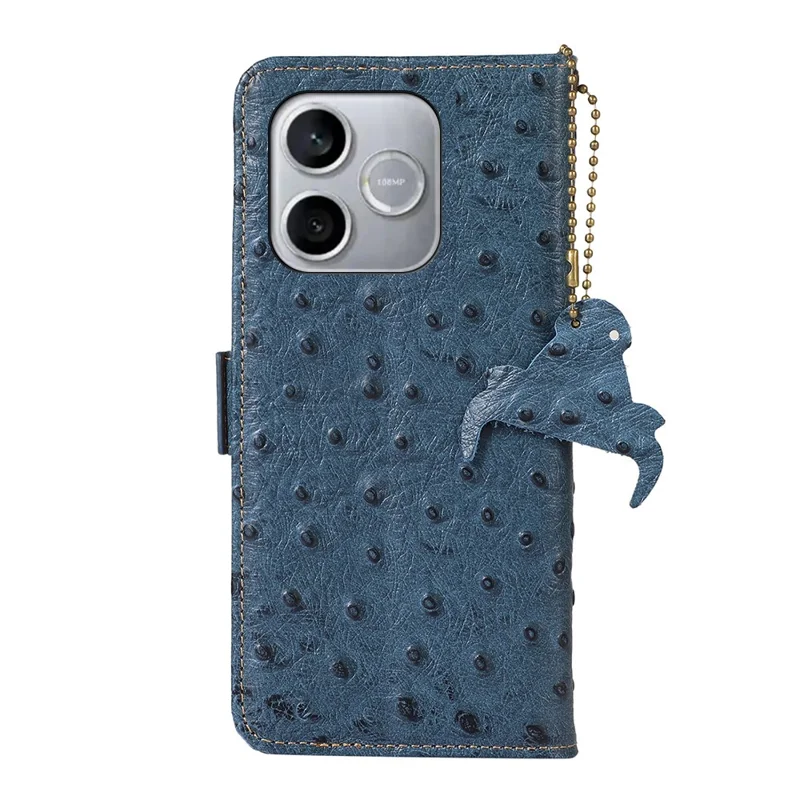 For Honor 600 Lite 5G Case RFID Blocking Genuine Cow Leather Phone Case Ostrich Texture - Blue