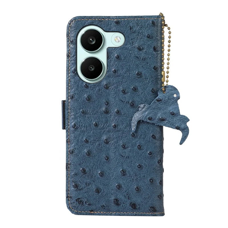 For Xiaomi Redmi Turbo 5 5G Case RFID Blocking Genuine Cow Leather Phone Case Ostrich Texture - Blue