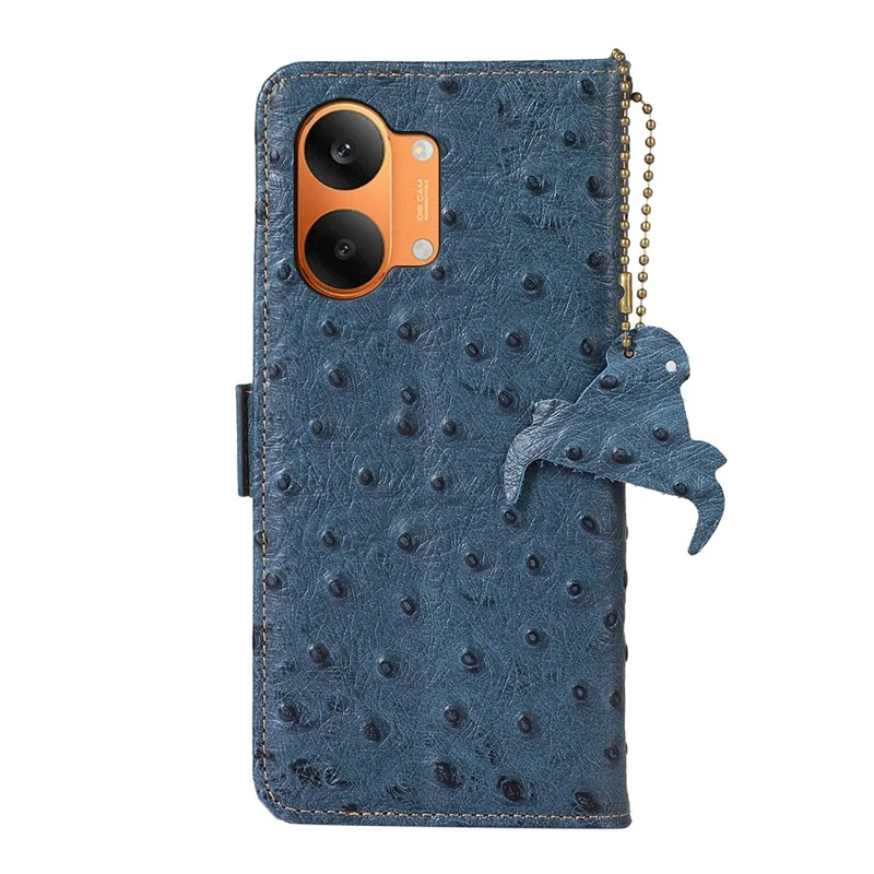 For Xiaomi Redmi Turbo 5 Max 5G Case RFID Blocking Genuine Cow Leather Phone Case Ostrich Texture - Blue