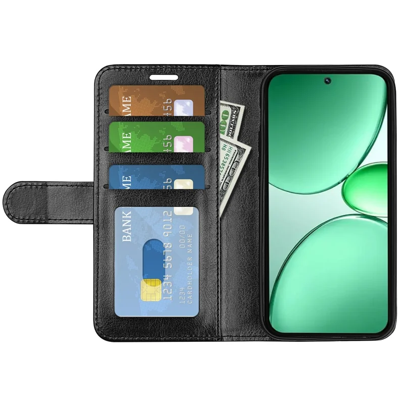 For Realme 15x (India) 5G Case Crazy Horse Texture Stand Leather Phone Cover - Black