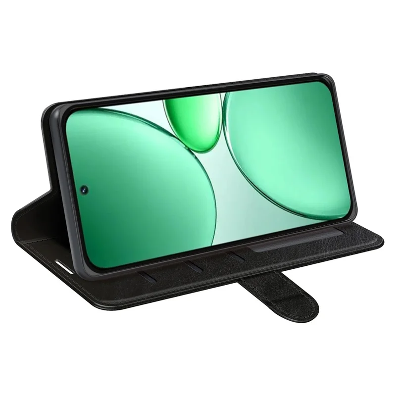 For Realme 15x (India) 5G Case Crazy Horse Texture Stand Leather Phone Cover - Black