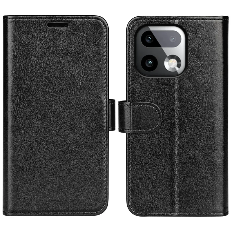 For Realme 16 Pro+ 5G Case Crazy Horse Texture Stand Leather Phone Cover - Black