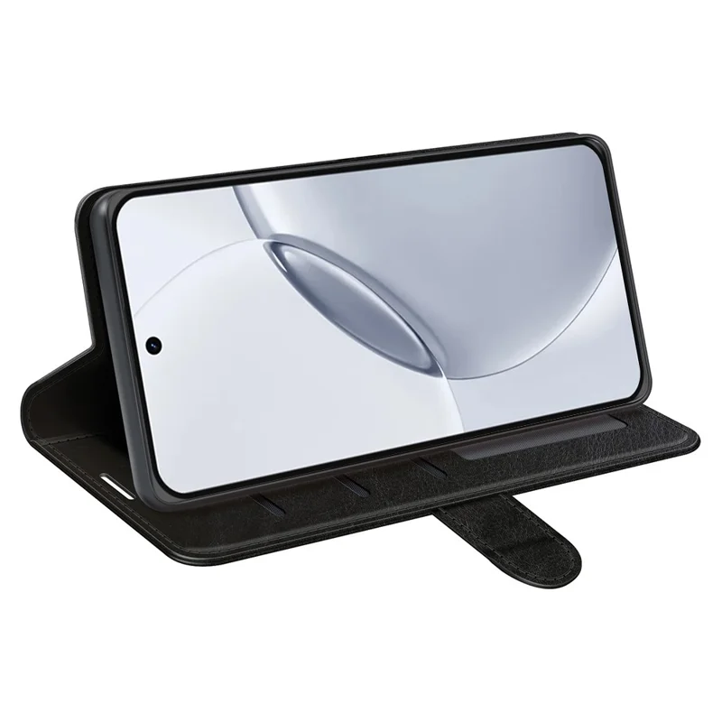 For Realme 16 Pro+ 5G Case Crazy Horse Texture Stand Leather Phone Cover - Black