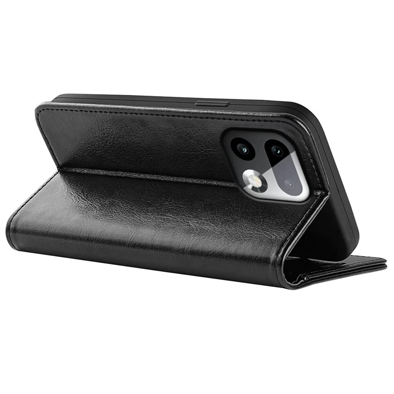 For Realme 16 Pro+ 5G Case Crazy Horse Texture Stand Leather Phone Cover - Black