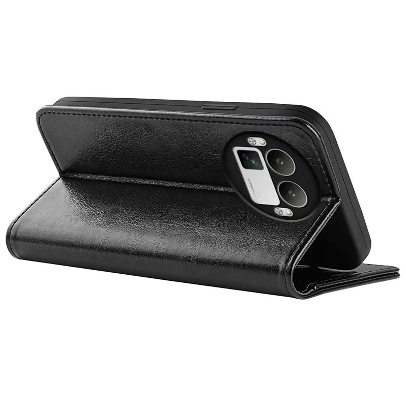 For Realme GT 8 Pro 5G Case Crazy Horse Texture Stand Leather Phone Cover - Black