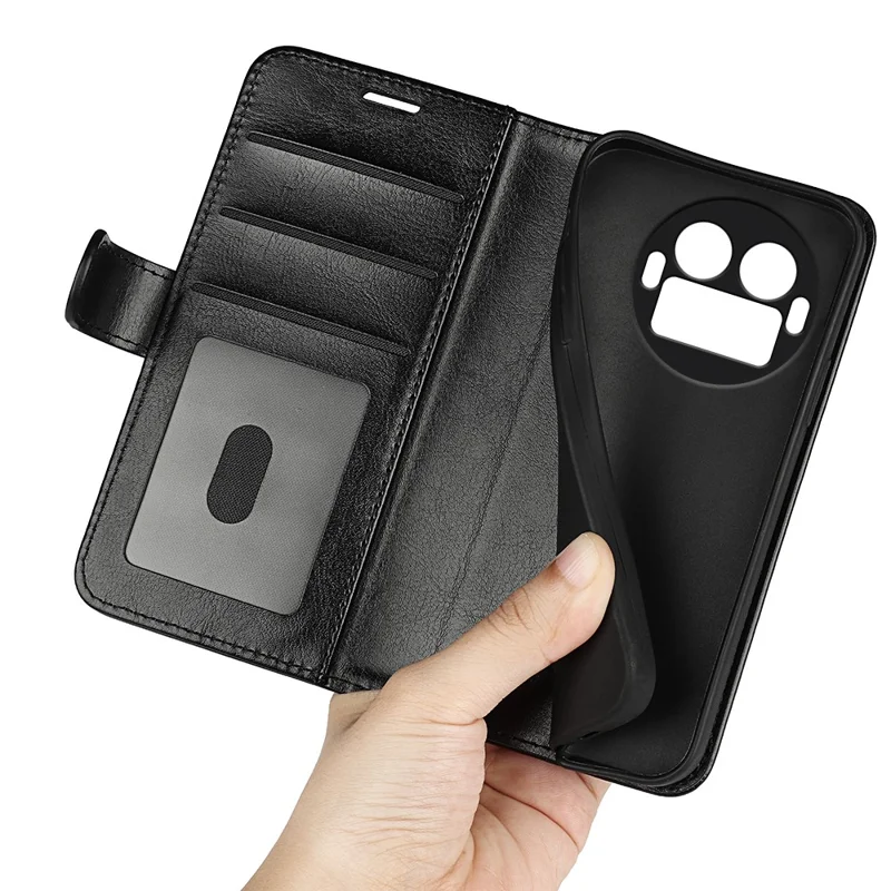 For Realme GT 8 Pro 5G Case Crazy Horse Texture Stand Leather Phone Cover - Black