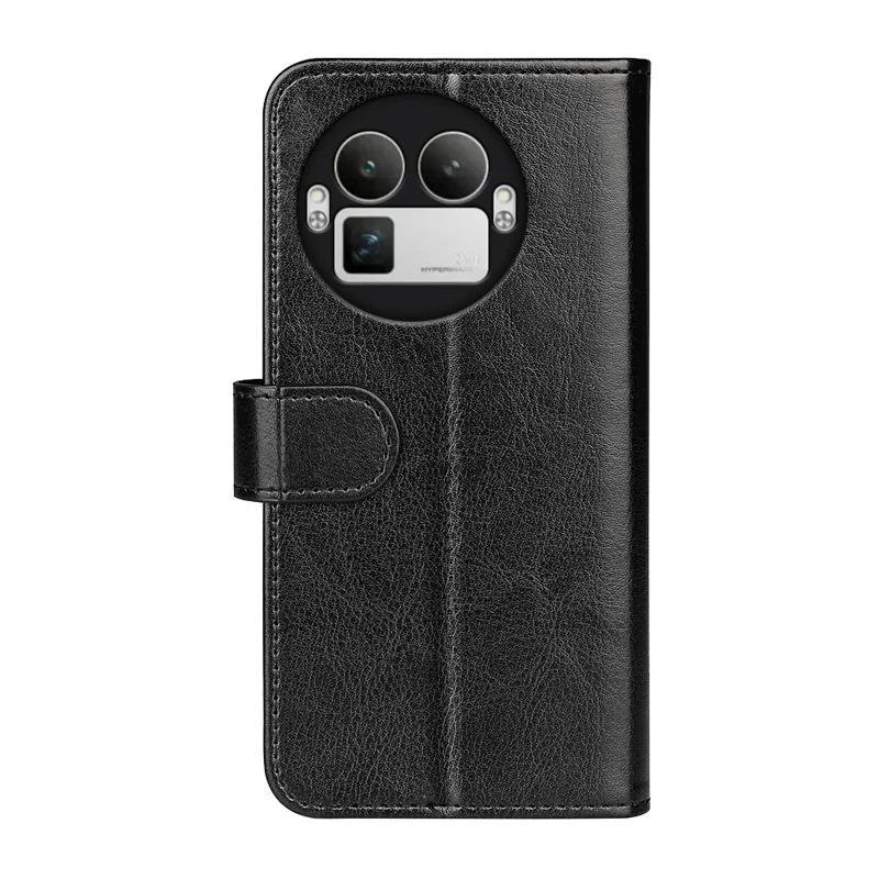 For Realme GT 8 Pro 5G Case Crazy Horse Texture Stand Leather Phone Cover - Black