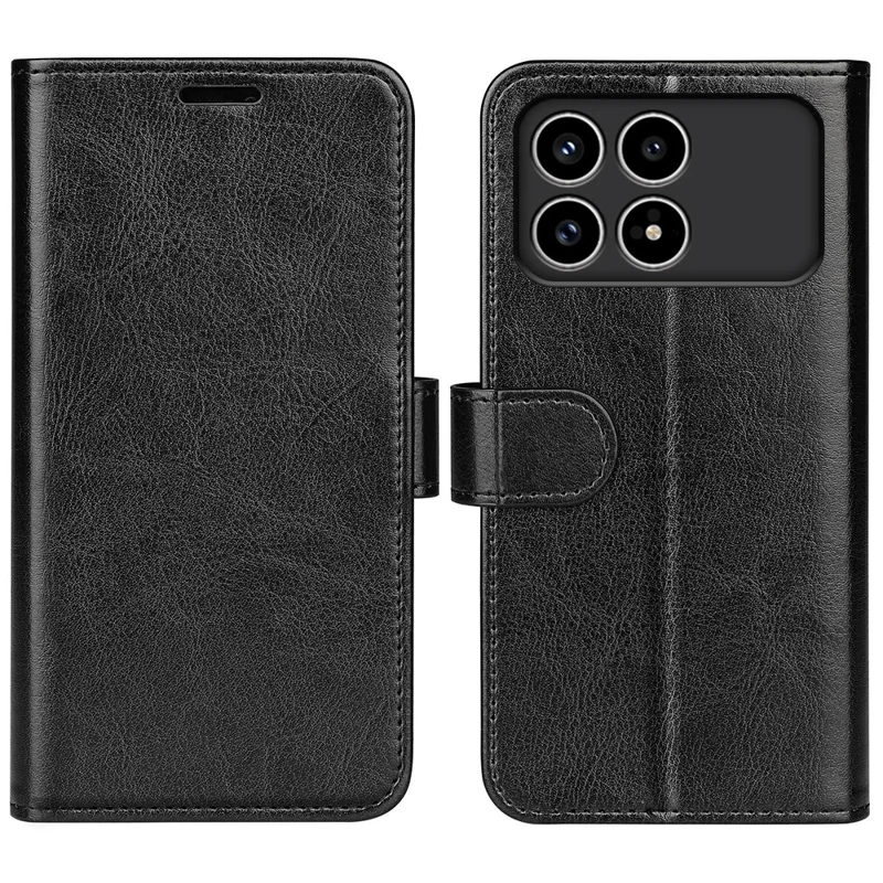 Phone Case for Xiaomi Redmi K90 5G  /  Poco F8 Pro 5G Crazy Horse Texture Stand Leather Cover - Black
