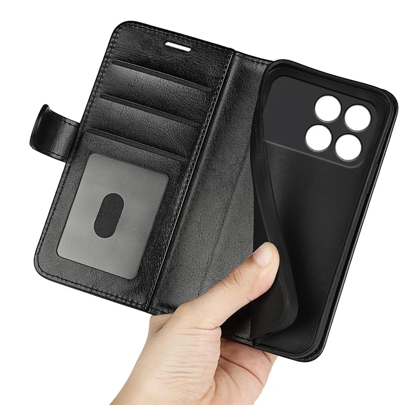 Phone Case for Xiaomi Redmi K90 5G  /  Poco F8 Pro 5G Crazy Horse Texture Stand Leather Cover - Black