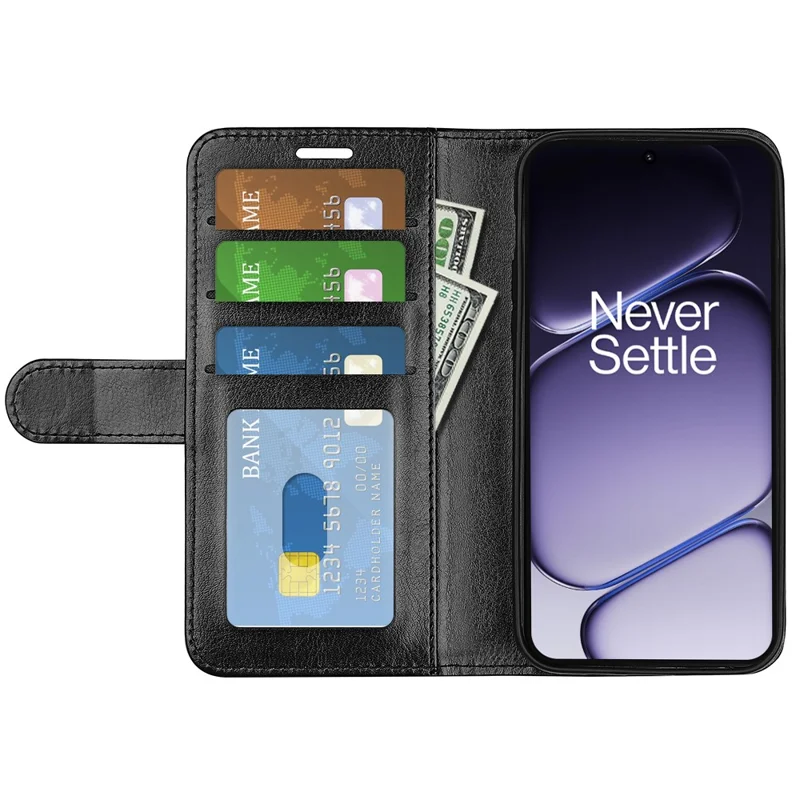 For OnePlus Turbo 6 5G Case Crazy Horse Texture Stand Leather Phone Cover - Black