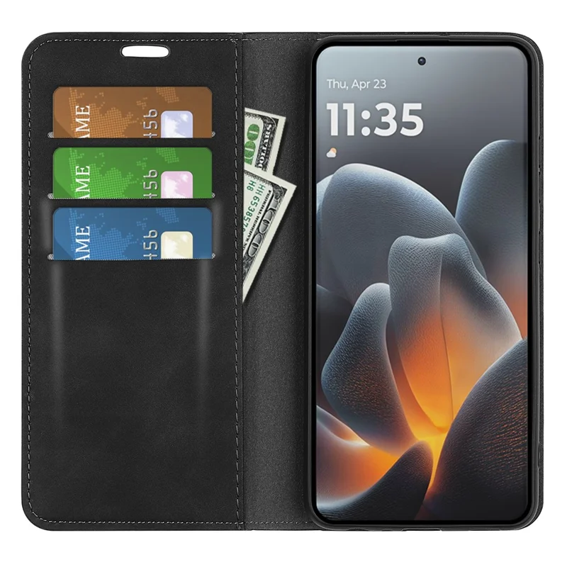 For Motorola Signature 5G / Moto X70 Air Pro 5G Case Skin Touch Leather Wallet Phone Cover - Black