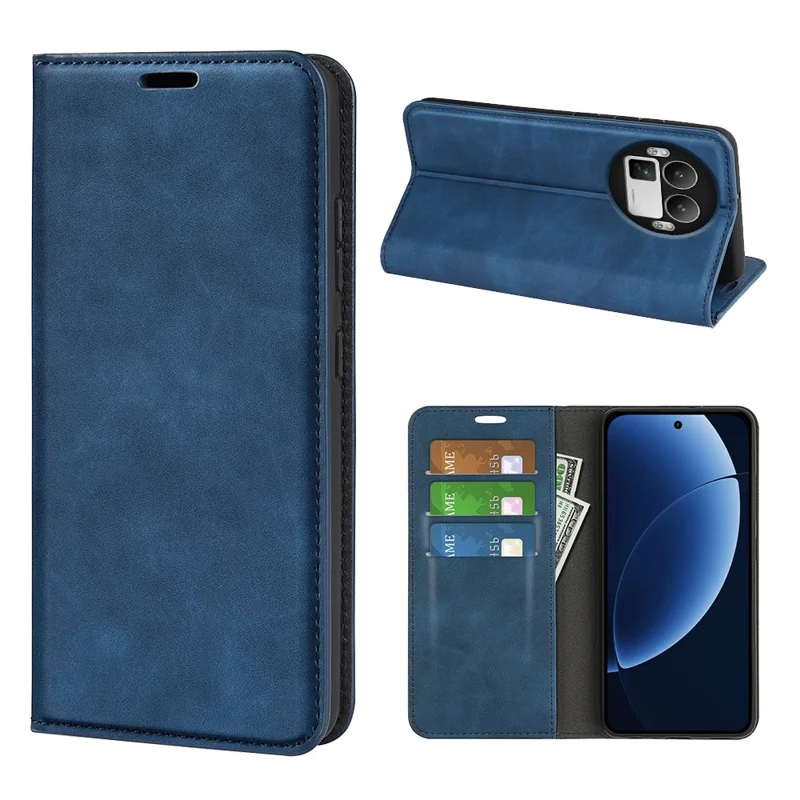 For Realme GT 8 Pro 5G Case Skin Touch Leather Wallet Phone Cover - Blue