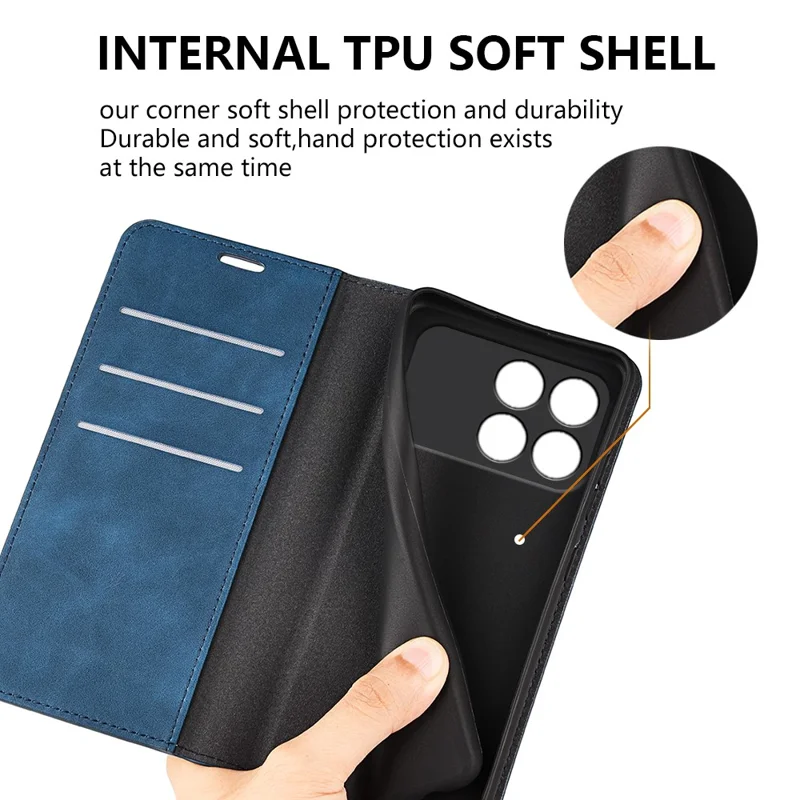 Phone Case for Xiaomi Redmi K90 5G  /  Poco F8 Pro Skin Touch Leather Wallet Cover - Blue
