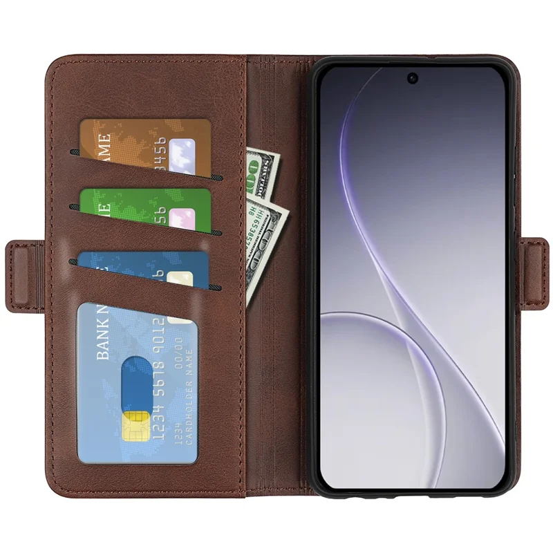 For Oppo Reno15 F 5G Case Calf Texture Leather Wallet Phone Cover - Brown
