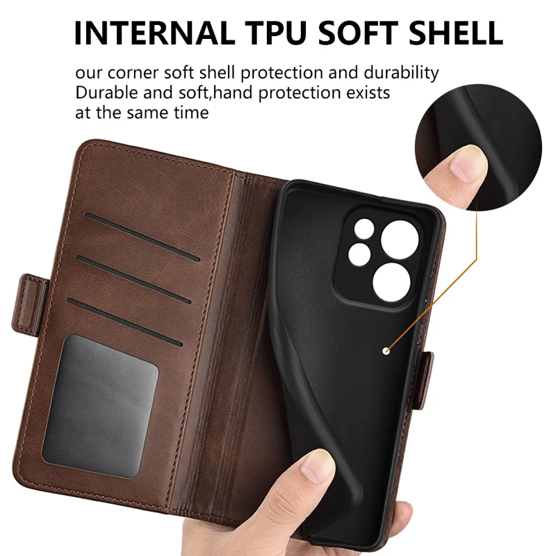 For Oppo Reno15 F 5G Case Calf Texture Leather Wallet Phone Cover - Brown