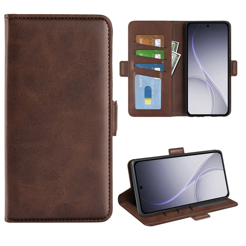 For Oppo Reno15 F 5G Case Calf Texture Leather Wallet Phone Cover - Brown