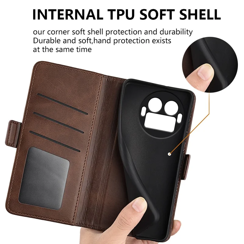 For Realme GT 8 Pro 5G Case Calf Texture Leather Wallet Phone Cover - Brown