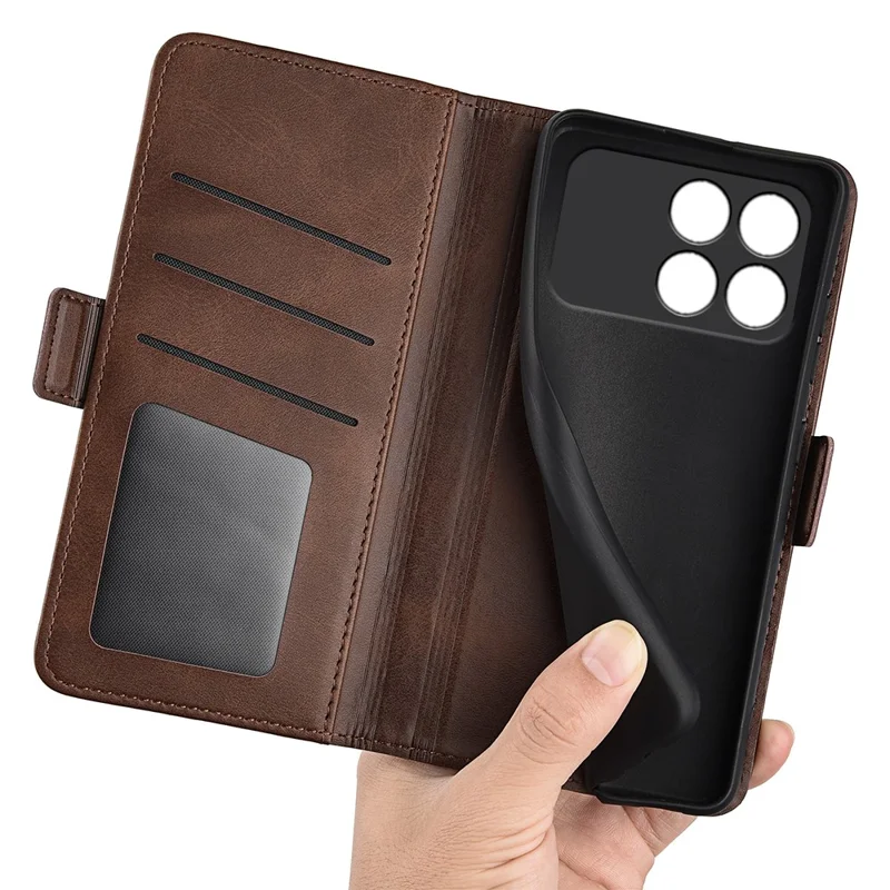 For Xiaomi Redmi K90 5G  /  Poco F8 Pro Case Calf Texture Leather Wallet Phone Cover - Brown
