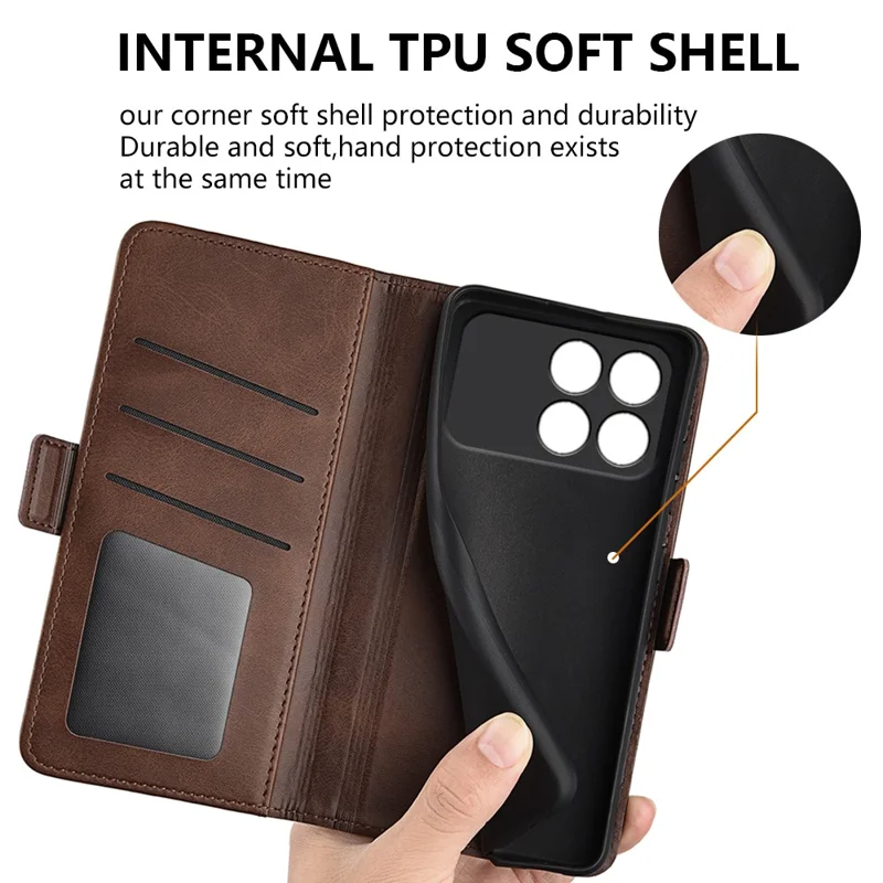 For Xiaomi Redmi K90 5G  /  Poco F8 Pro Case Calf Texture Leather Wallet Phone Cover - Brown