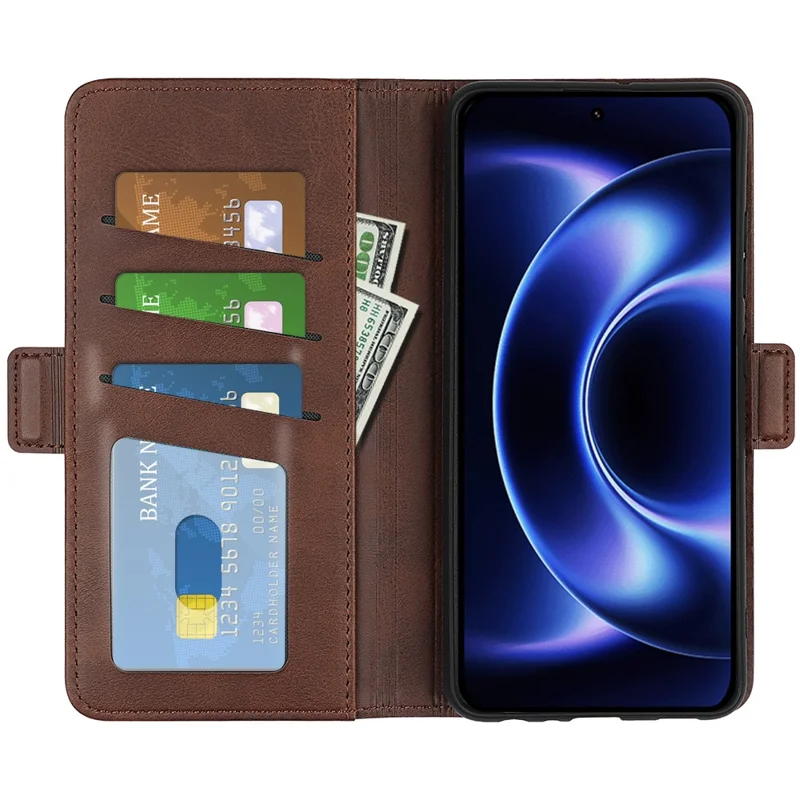 For Xiaomi 17 Ultra 5G Case Calf Texture Leather Wallet Phone Cover - Brown