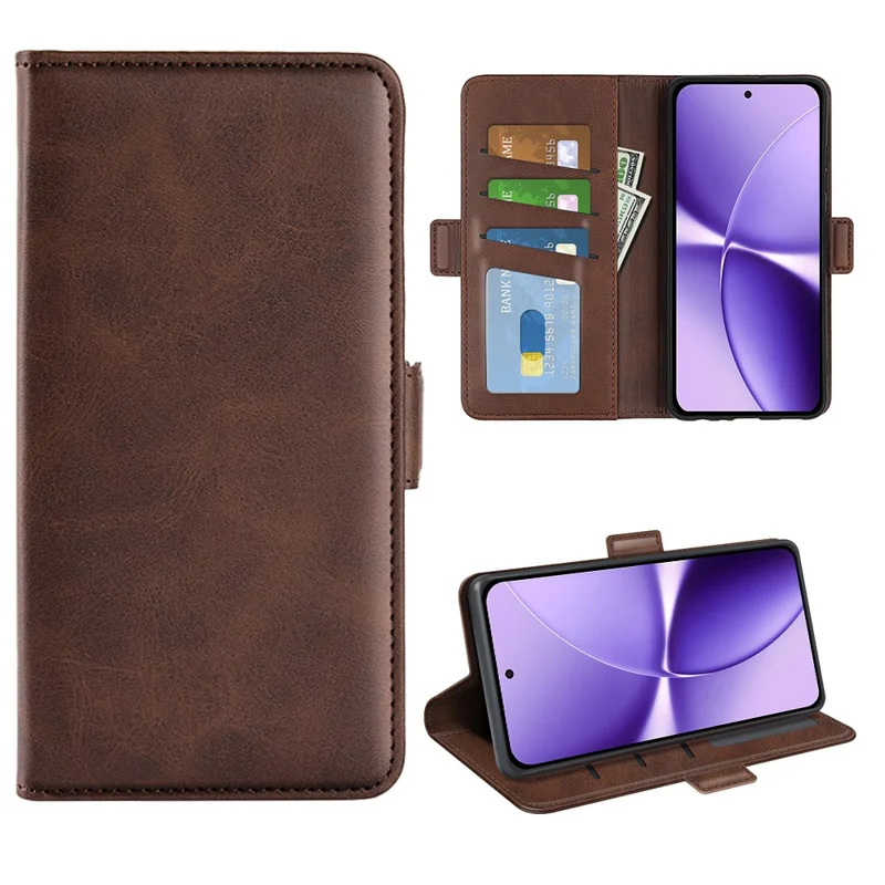 Folia do Xiaomi Poco X8 Pro Max 5G z portfelem ze skóry z teksturą cielęcej skóry - Brązowa