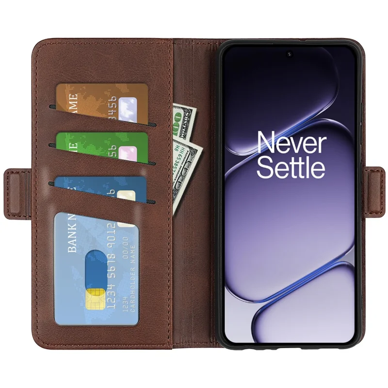 For OnePlus Turbo 6 5G Case Calf Texture Leather Wallet Phone Cover - Brown