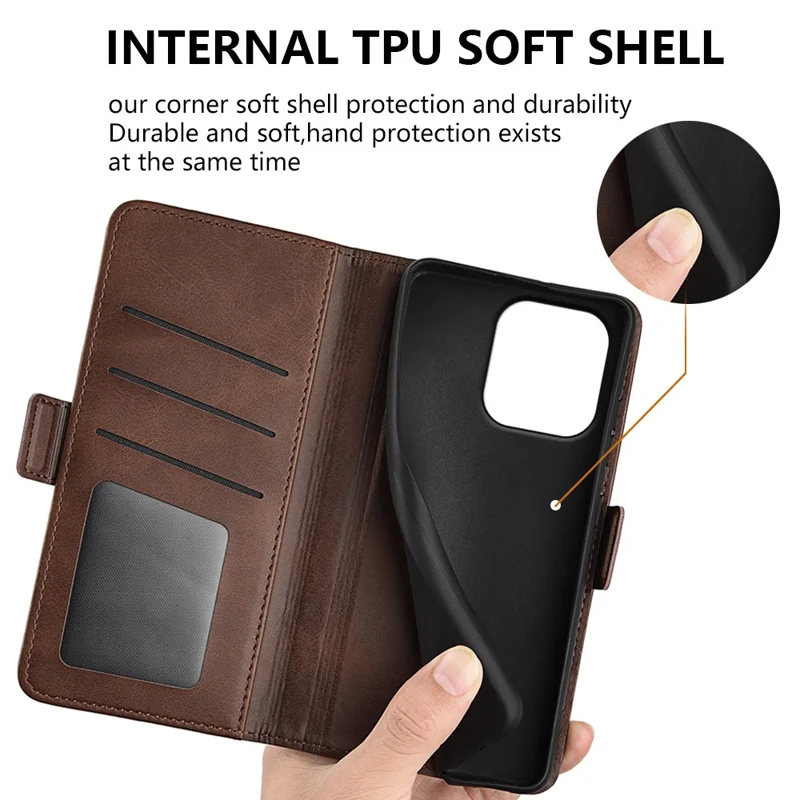 For OnePlus Turbo 6 5G Case Calf Texture Leather Wallet Phone Cover - Brown