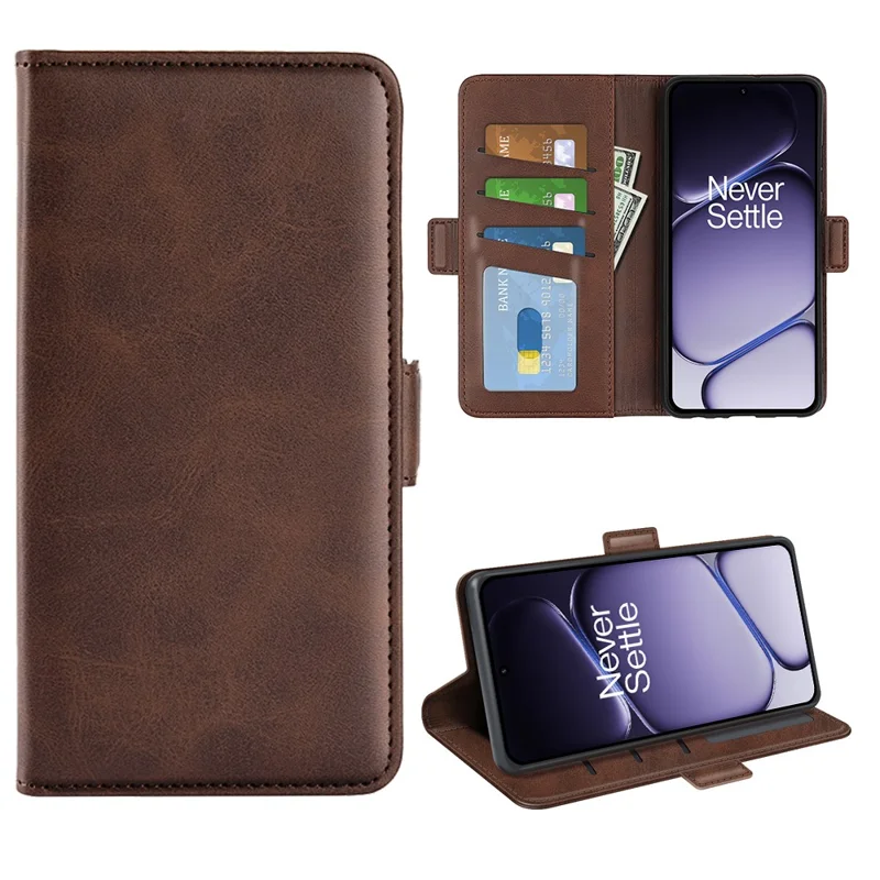 For OnePlus Turbo 6 5G Case Calf Texture Leather Wallet Phone Cover - Brown