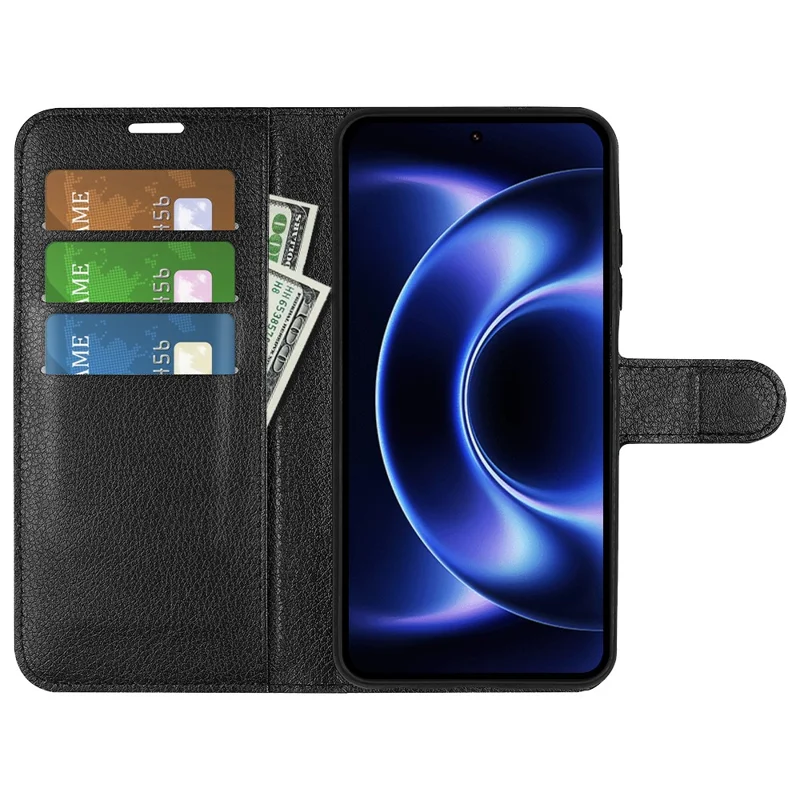 For Xiaomi 17 Ultra 5G Case Wallet Stand Litchi Texture Shockproof Leather Phone Cover - Black