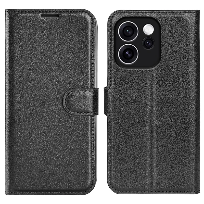 For Oppo Reno15 F 5G Case Wallet Stand Litchi Texture Shockproof Leather Phone Cover - Black