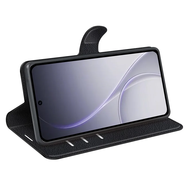 For Oppo Reno15 F 5G Case Wallet Stand Litchi Texture Shockproof Leather Phone Cover - Black