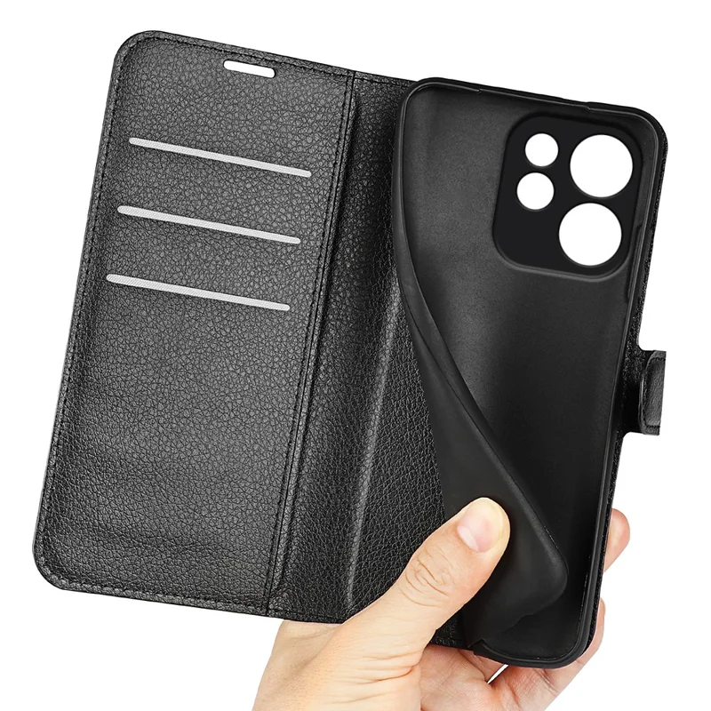 For Oppo Reno15 F 5G Case Wallet Stand Litchi Texture Shockproof Leather Phone Cover - Black