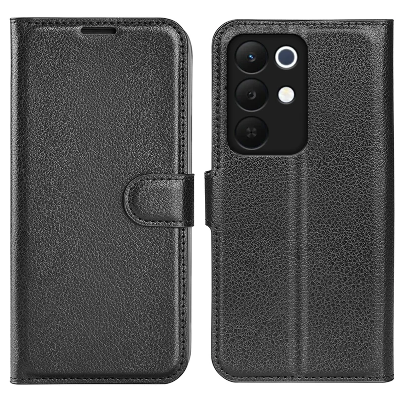 For Realme 15x (India) 5G Case Wallet Stand Litchi Texture Shockproof Leather Phone Cover - Black