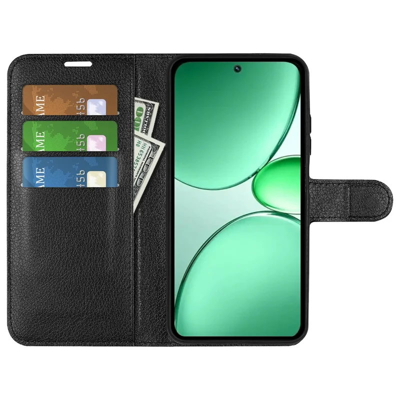 For Realme 15x (India) 5G Case Wallet Stand Litchi Texture Shockproof Leather Phone Cover - Black