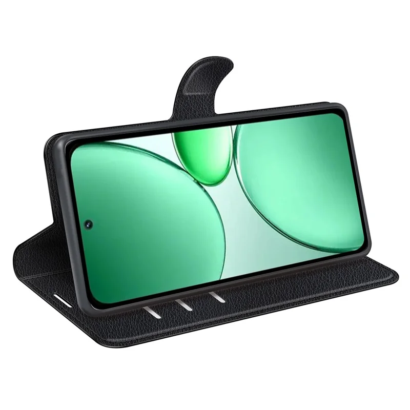 For Realme 15x (India) 5G Case Wallet Stand Litchi Texture Shockproof Leather Phone Cover - Black